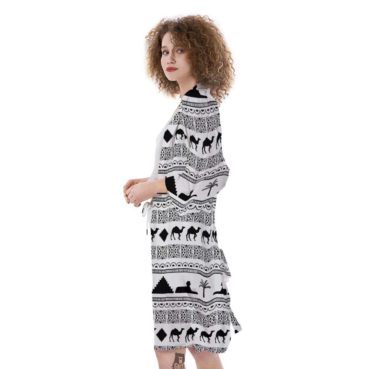 Egyptian White And Black Print Pattern Kimono-grizzshop