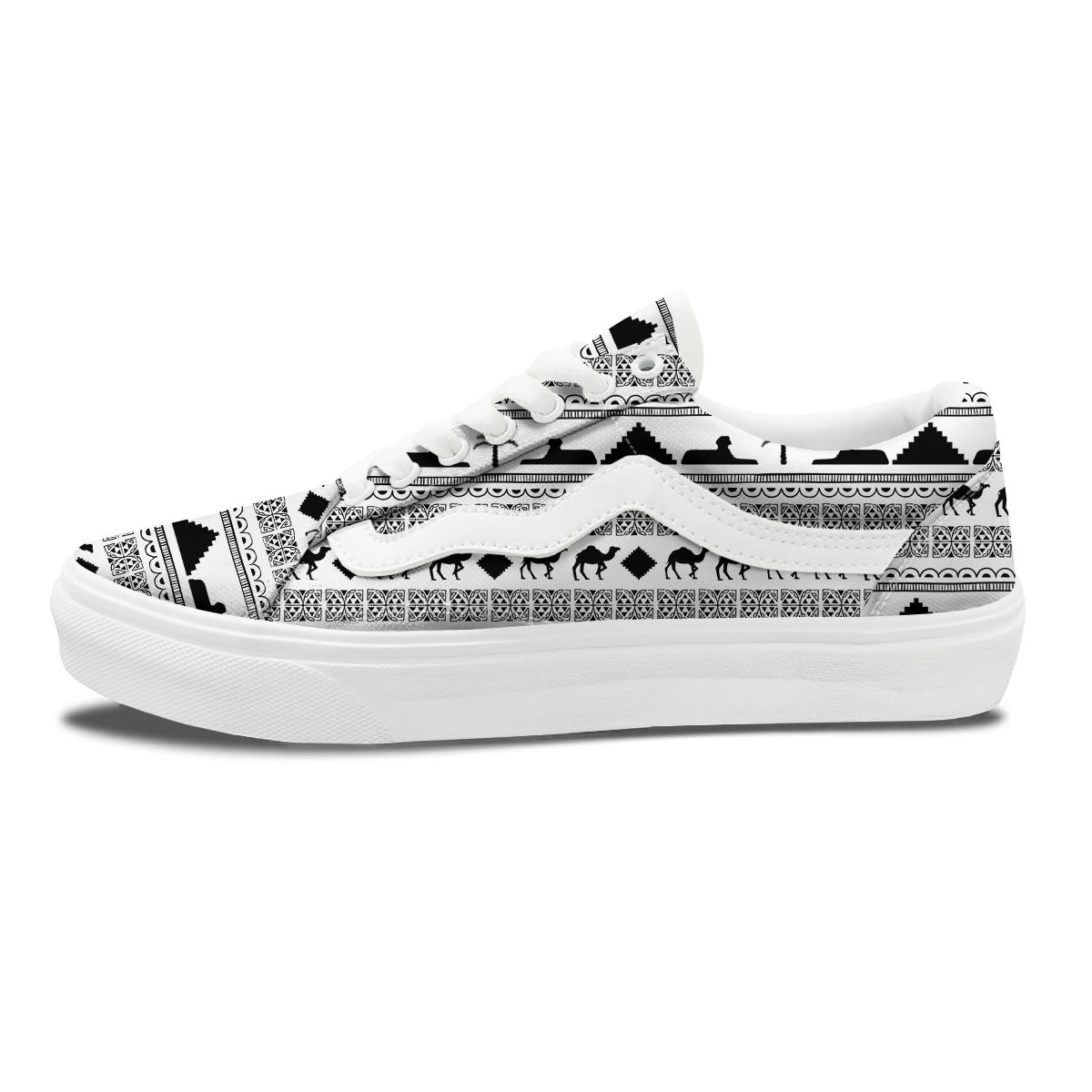 Egyptian White And Black Print Pattern Skate Shoes-grizzshop