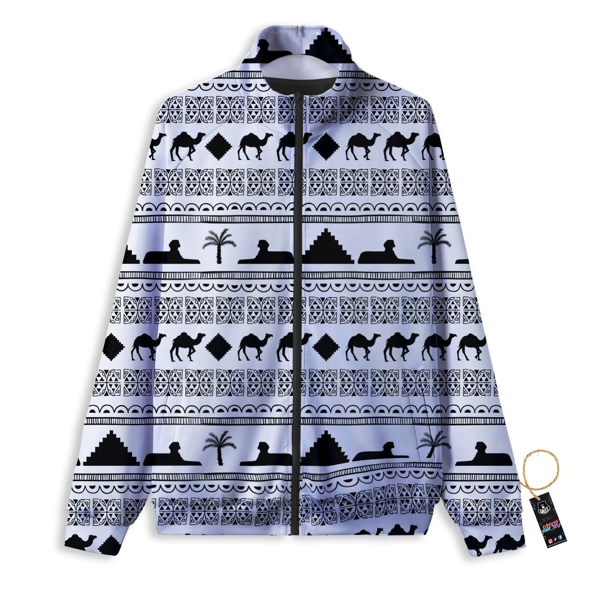 Egyptian White And Black Print Pattern Track Jacket-grizzshop