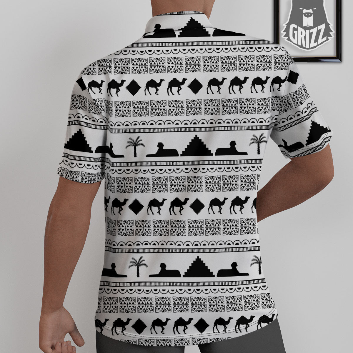 Egyptian White And Black Print Pattern Untucked Shirts-grizzshop