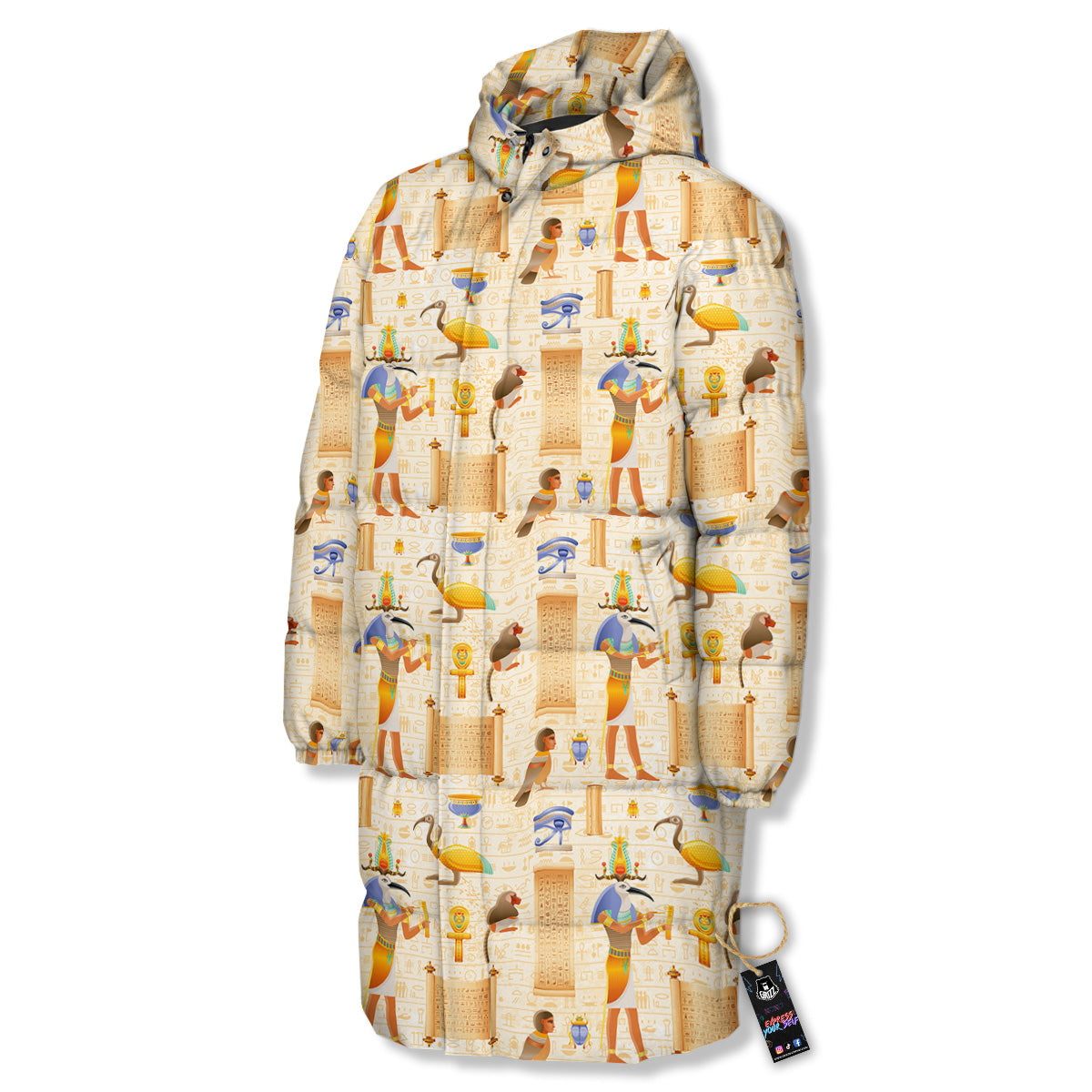 Egyptian Thoth Print Pattern Long Down Jacket