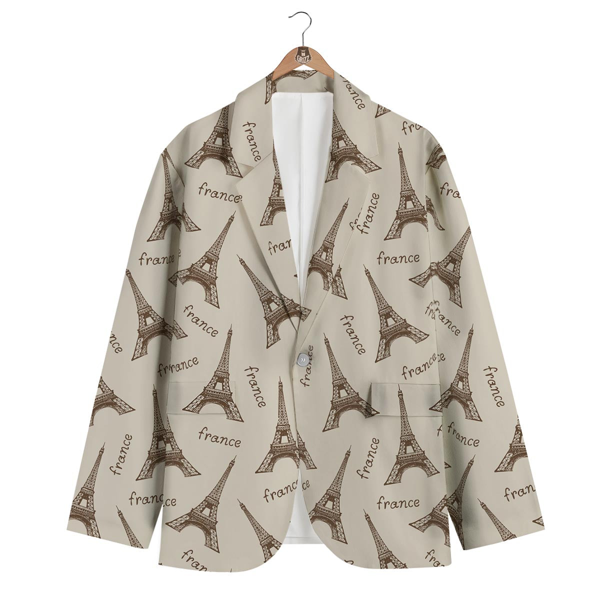Eiffel Tower Pattern Print Men's Blazer-grizzshop