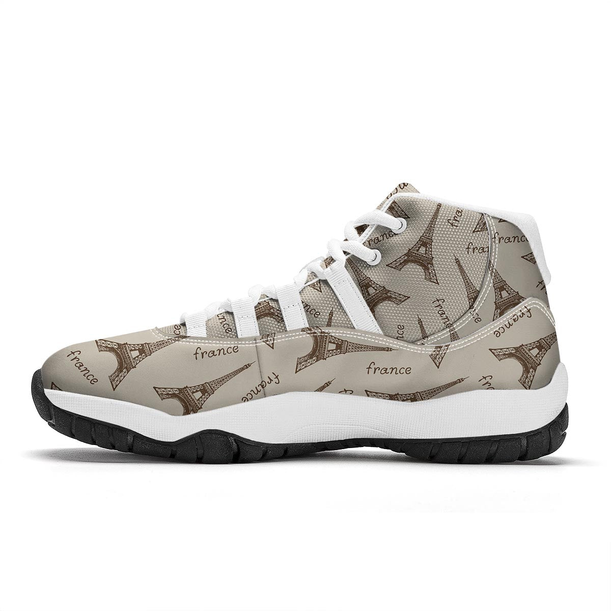 Eiffel Tower Pattern Print White Bball Shoes-grizzshop