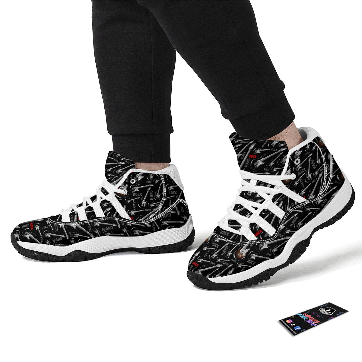 Electric Guitar Pattern Print White Bball Shoes-grizzshop