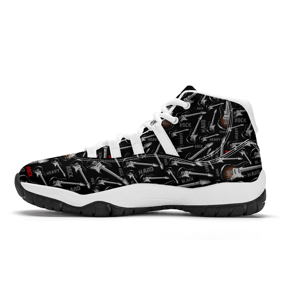 Electric Guitar Pattern Print White Bball Shoes-grizzshop