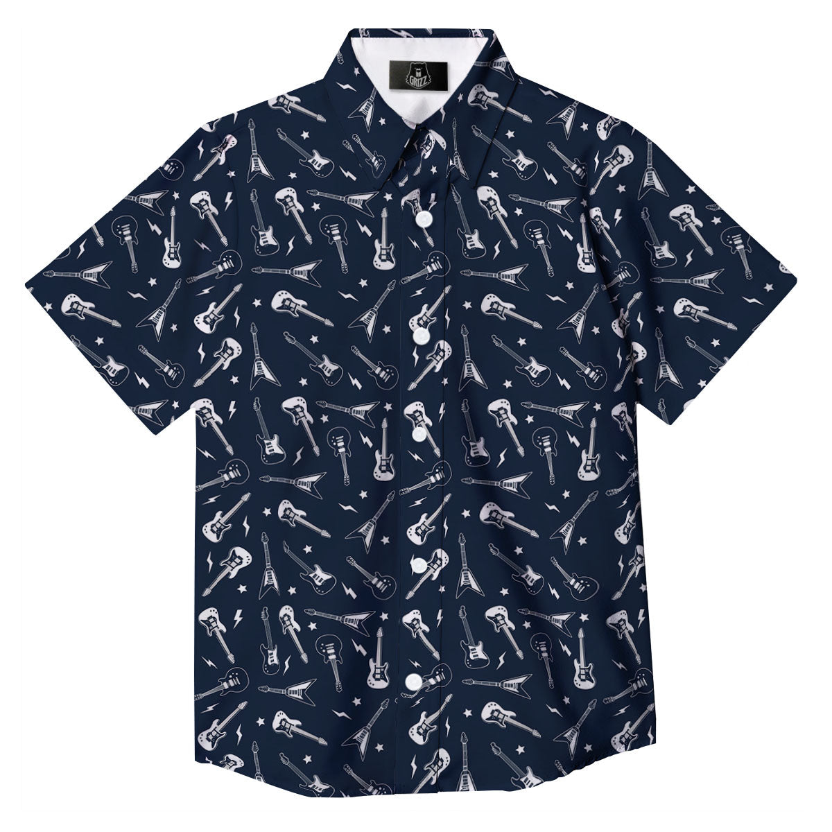 Electric Guitar Print Pattern Button Up Shirt-grizzshop