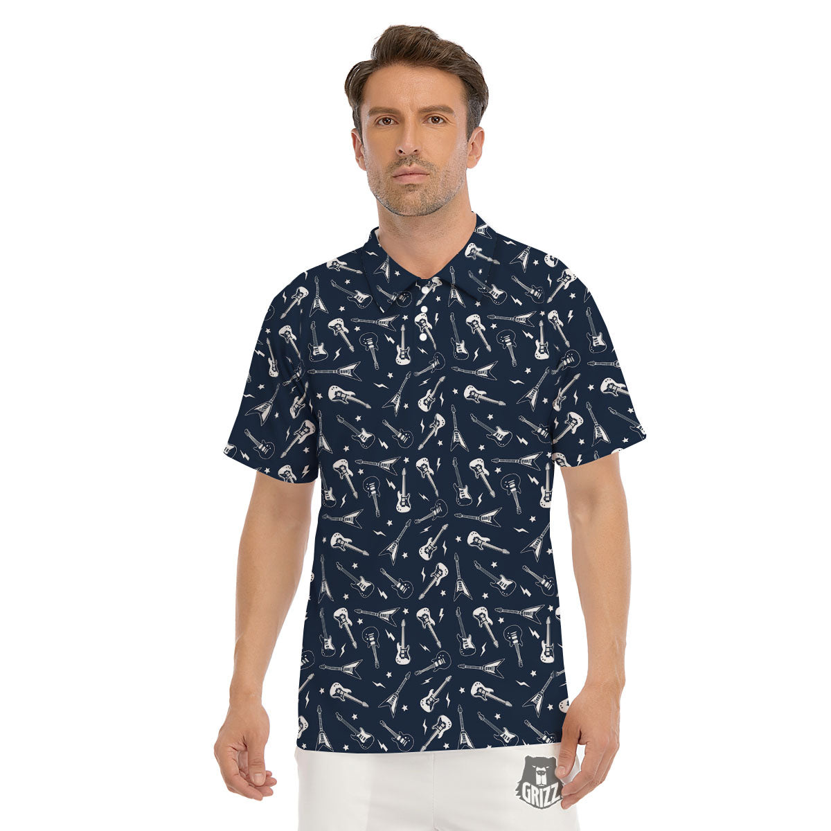 Electric Guitar Print Pattern Men's Golf Shirts-grizzshop
