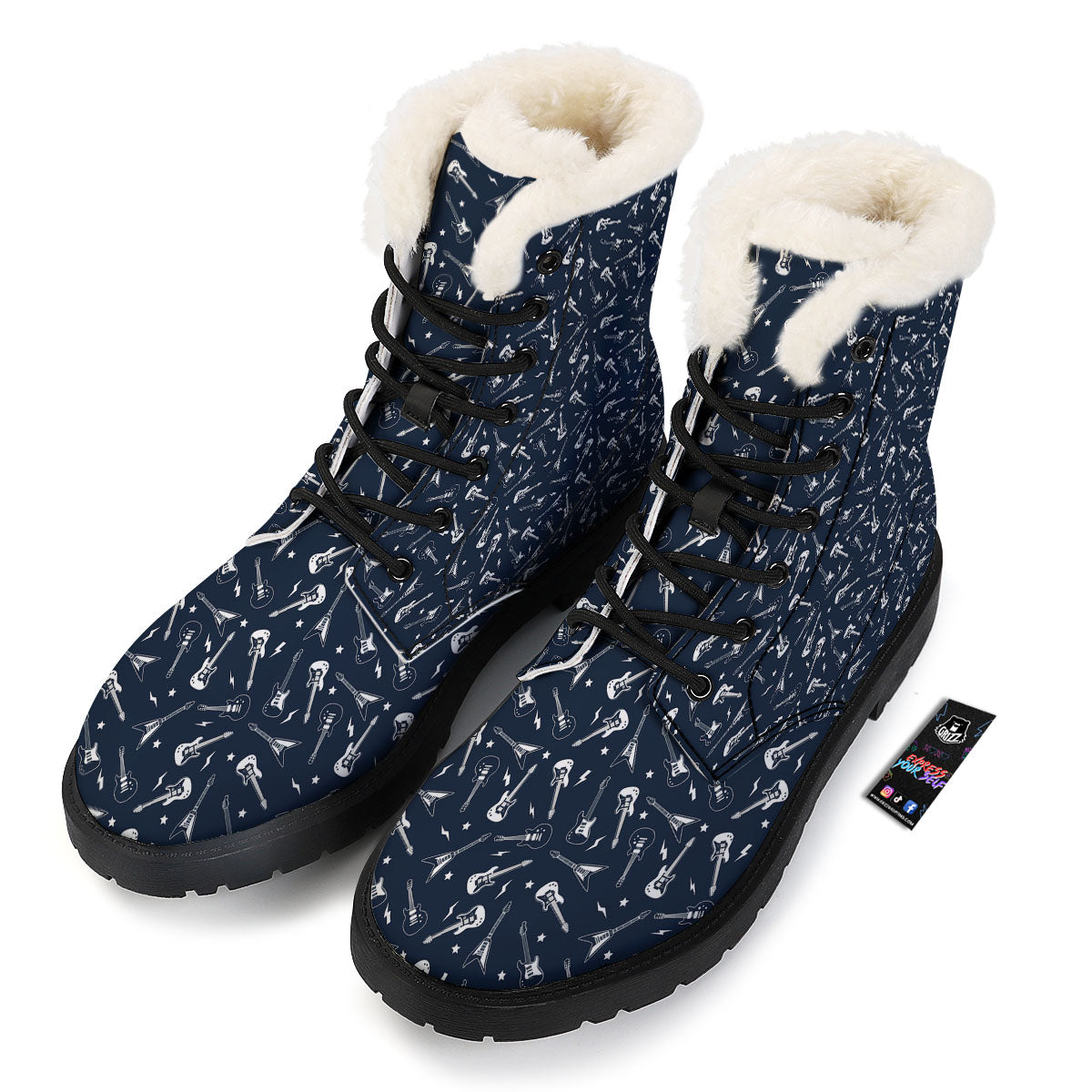 Electric Guitar Print Pattern Winter Boots-grizzshop