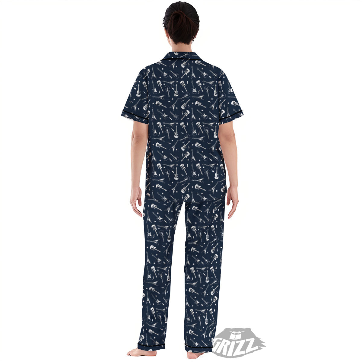 Electric Guitar Print Pattern Women's Pajamas Set-grizzshop