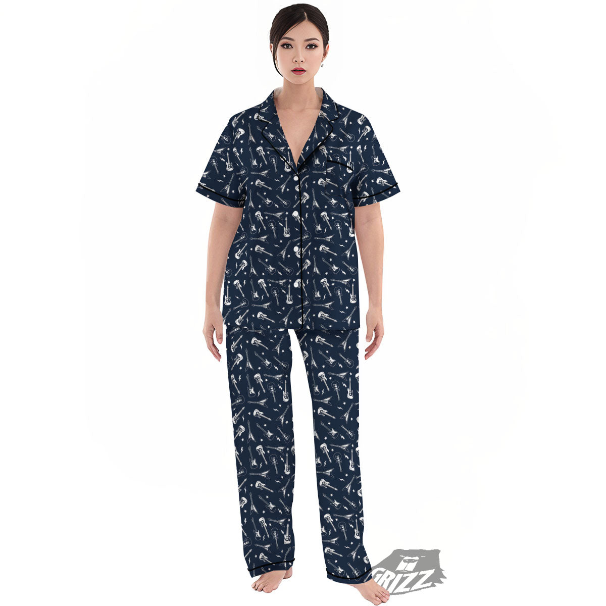 Electric Guitar Print Pattern Women's Pajamas Set-grizzshop