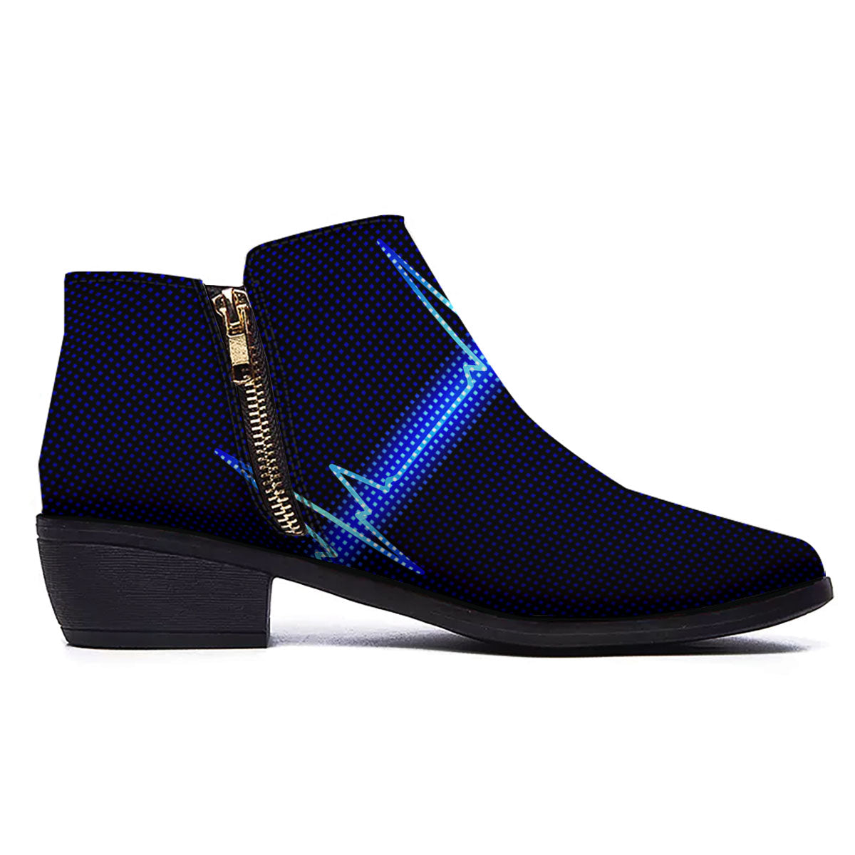 Electrocardiogram Heartbeat Print Ankle Boots-grizzshop
