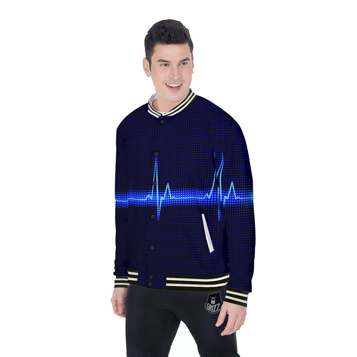 Electrocardiogram Heartbeat Print Baseball Jacket-grizzshop
