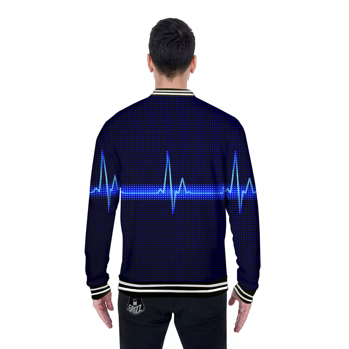 Electrocardiogram Heartbeat Print Baseball Jacket-grizzshop