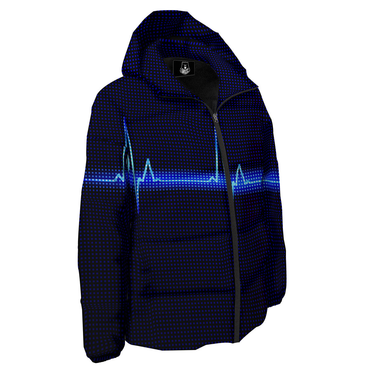 Electrocardiogram Heartbeat Print Down Jacket-grizzshop