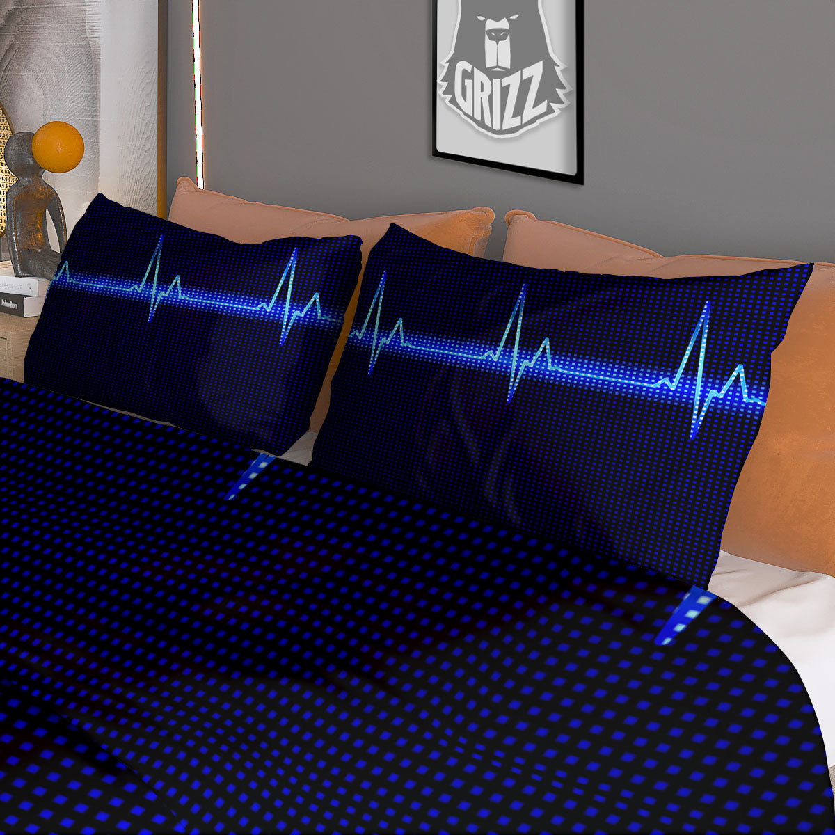 Electrocardiogram Heartbeat Print Duvet Cover Bedding Set