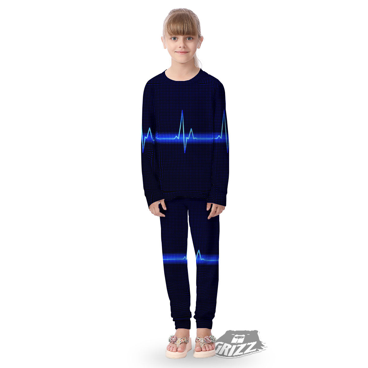 Electrocardiogram Heartbeat Print Kid's Pajamas-grizzshop