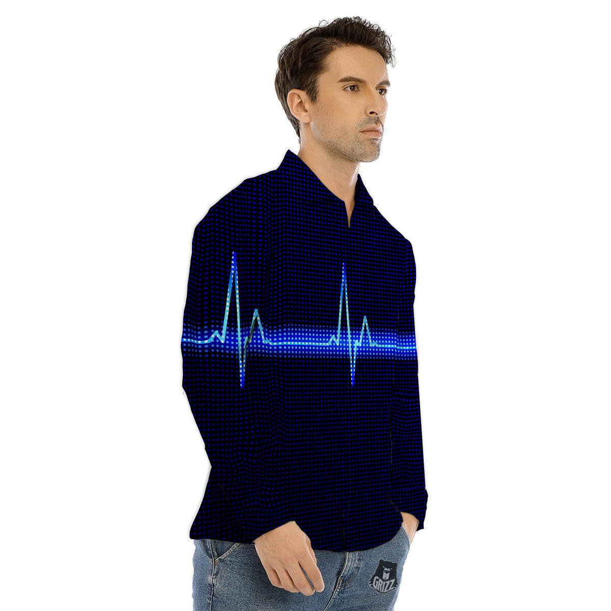 Electrocardiogram Heartbeat Print Men's Dress Shirts-grizzshop