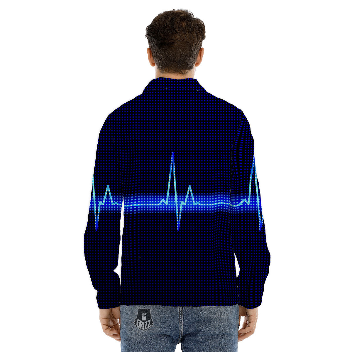 Electrocardiogram Heartbeat Print Men's Dress Shirts-grizzshop