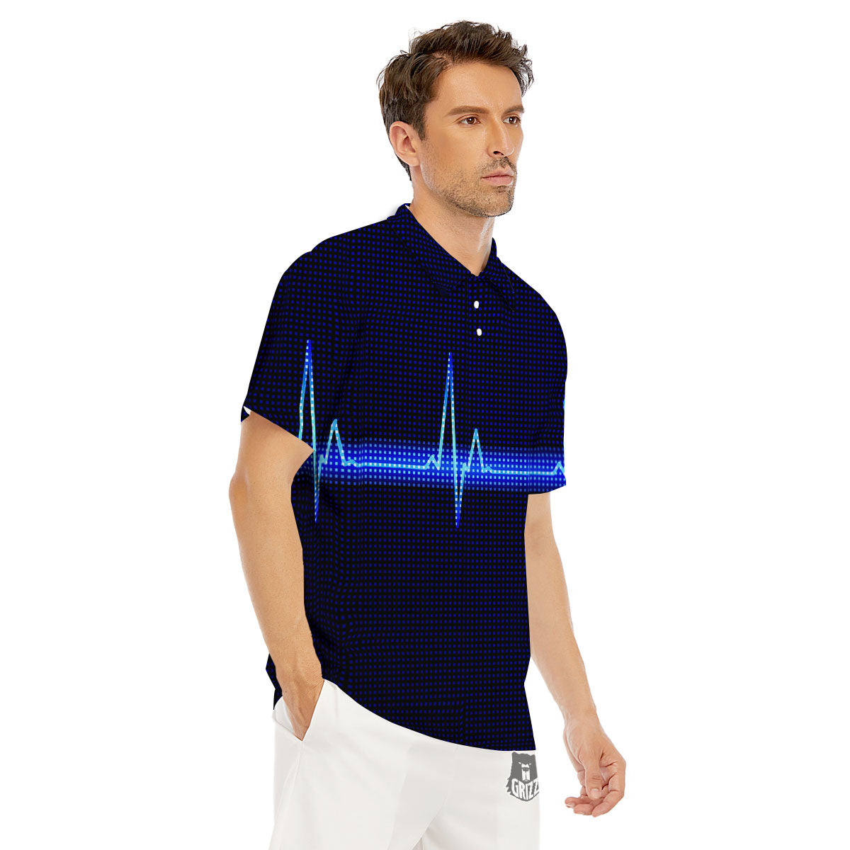 Electrocardiogram Heartbeat Print Men's Golf Shirts-grizzshop