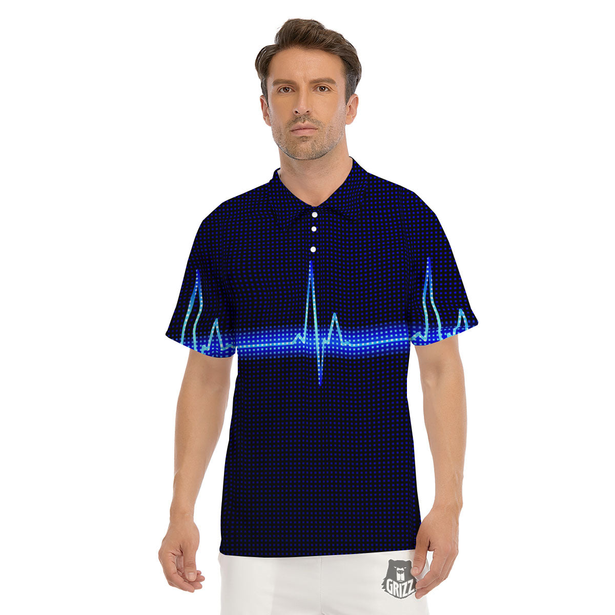 Electrocardiogram Heartbeat Print Men's Golf Shirts-grizzshop