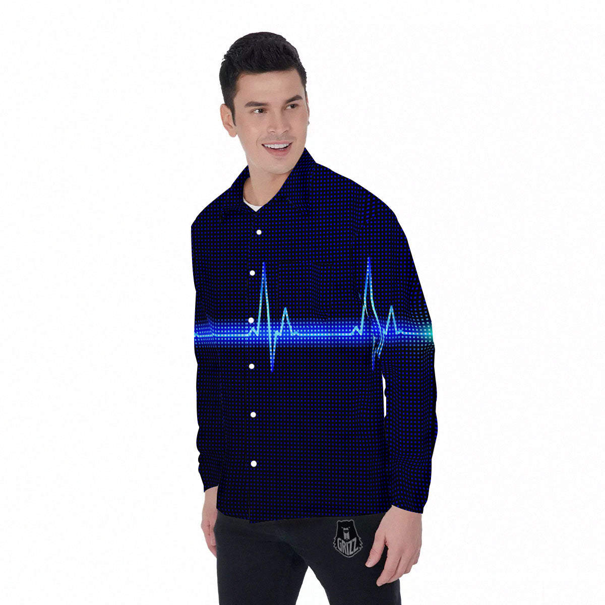 Electrocardiogram Heartbeat Print Men's Long Sleeve Shirts-grizzshop