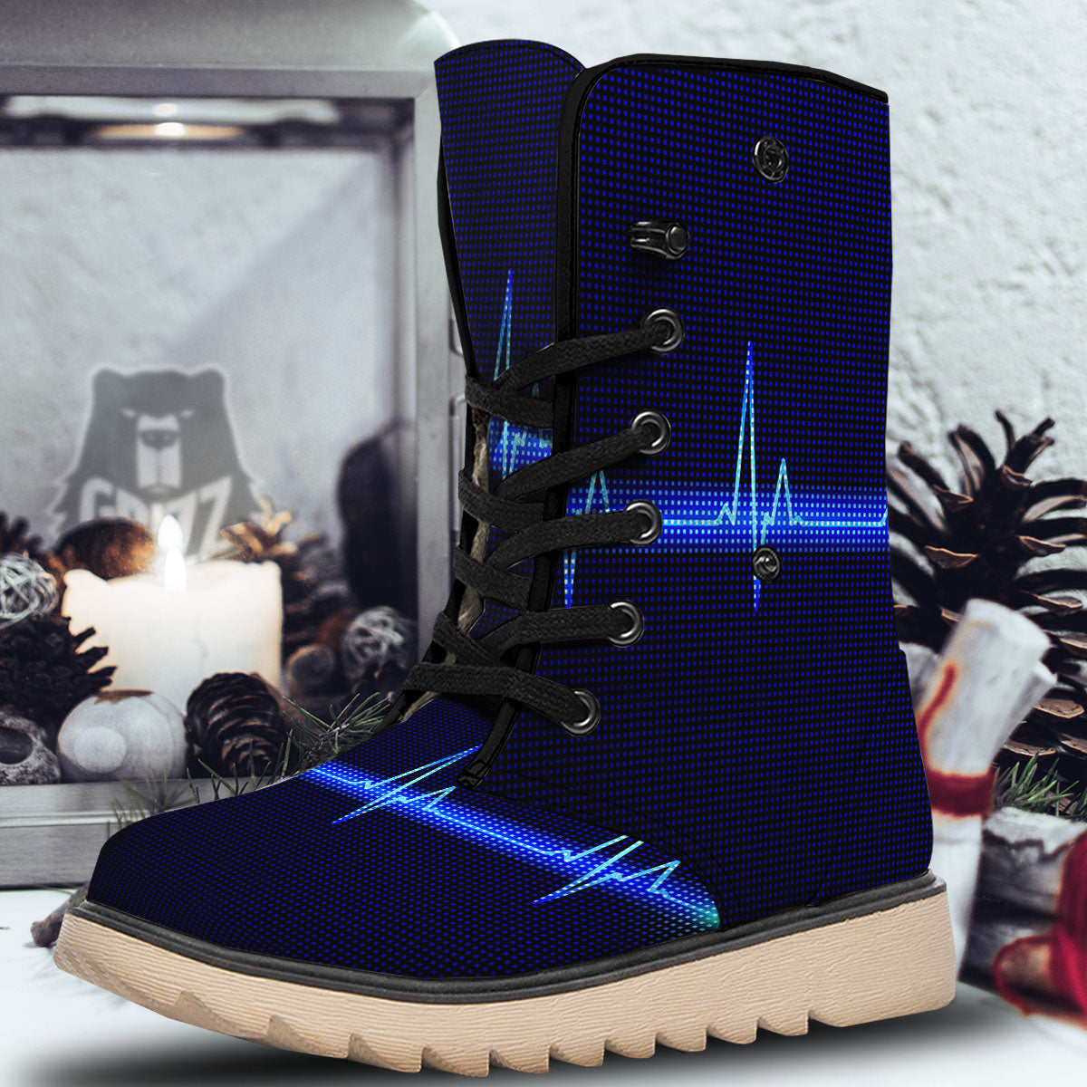 Electrocardiogram Heartbeat Print Snow Boots-grizzshop