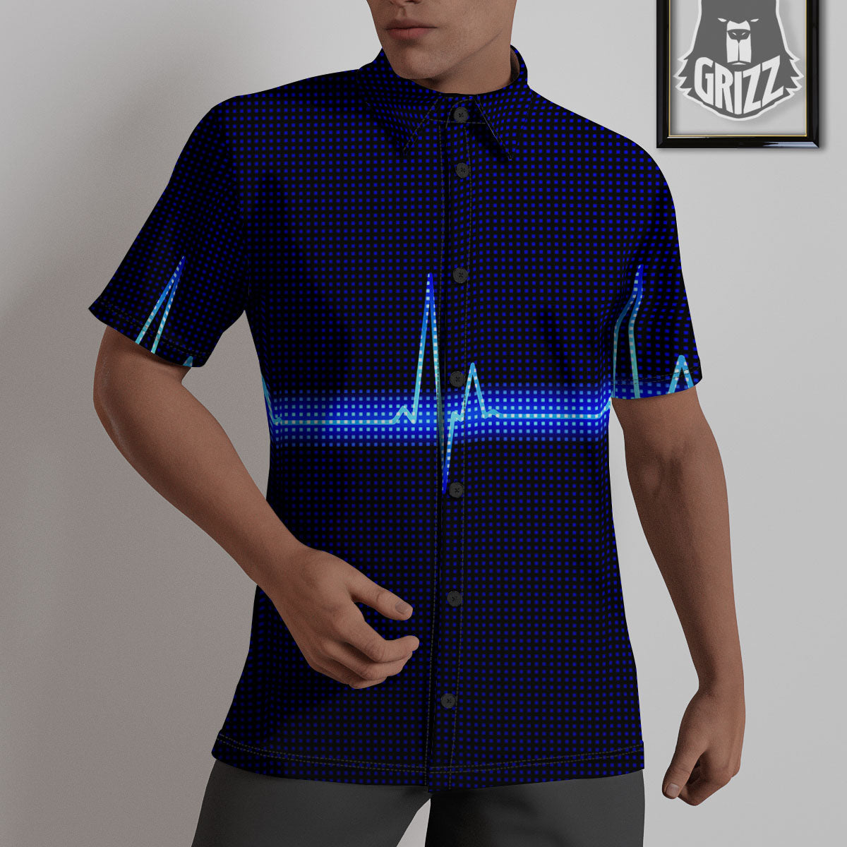 Electrocardiogram Heartbeat Print Untucked Shirts-grizzshop