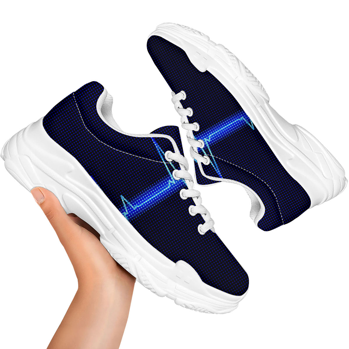 Electrocardiogram Heartbeat Print White Chunky Shoes-grizzshop
