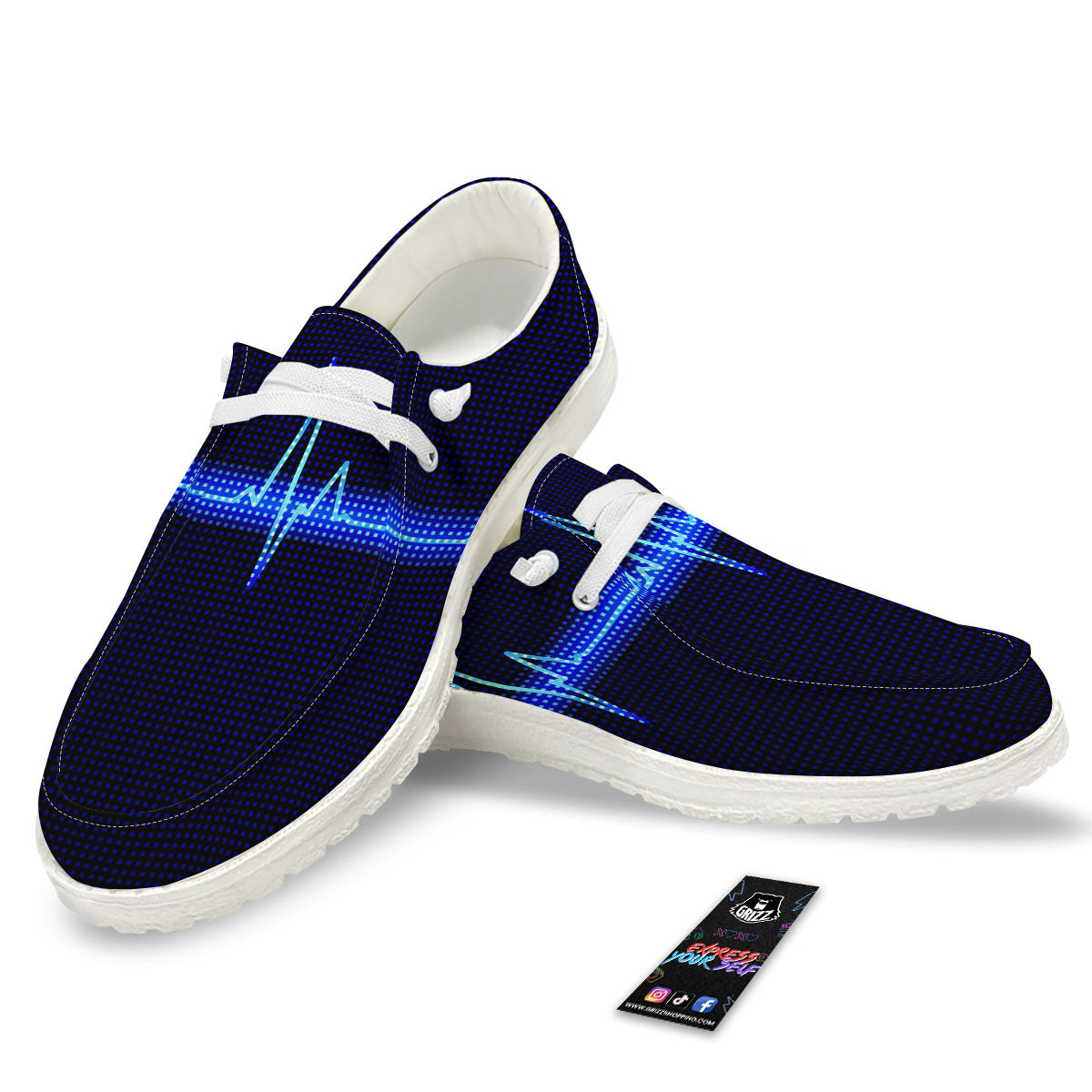 Electrocardiogram Heartbeat Print White Loafers-grizzshop