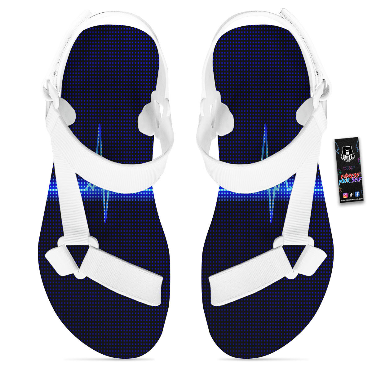 Electrocardiogram Heartbeat Print White Open Toe Sandals-grizzshop
