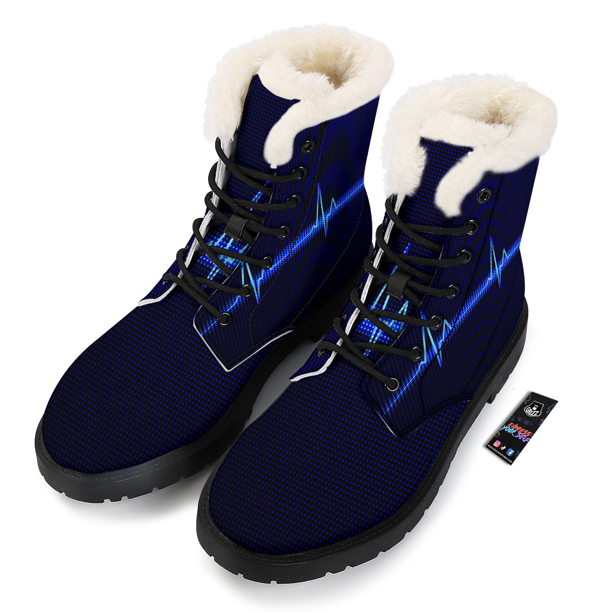 Electrocardiogram Heartbeat Print Winter Boots-grizzshop