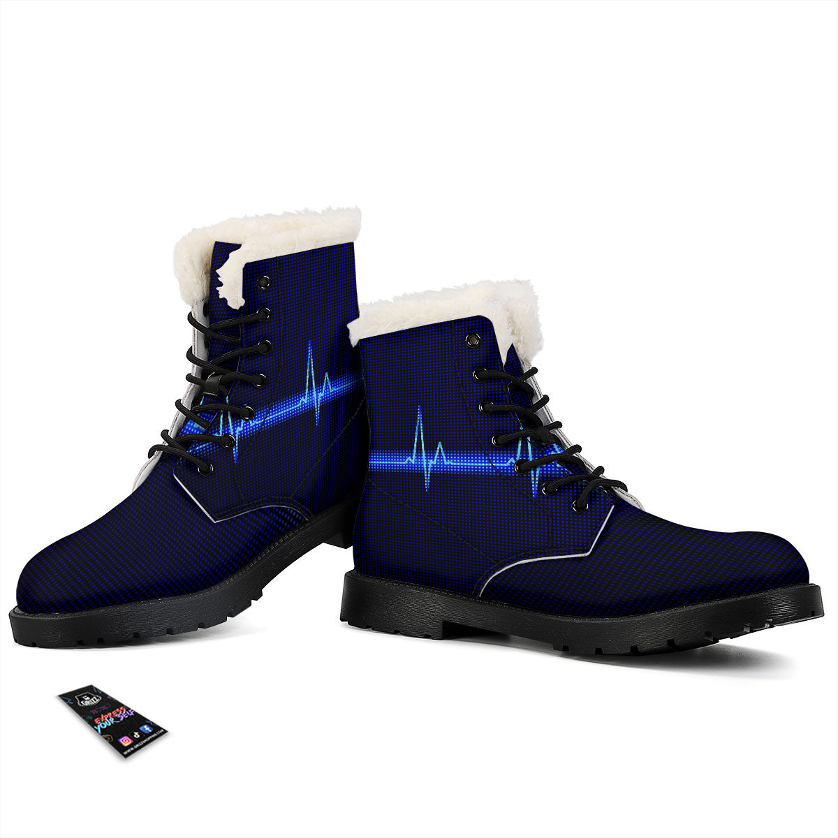 Electrocardiogram Heartbeat Print Winter Boots-grizzshop