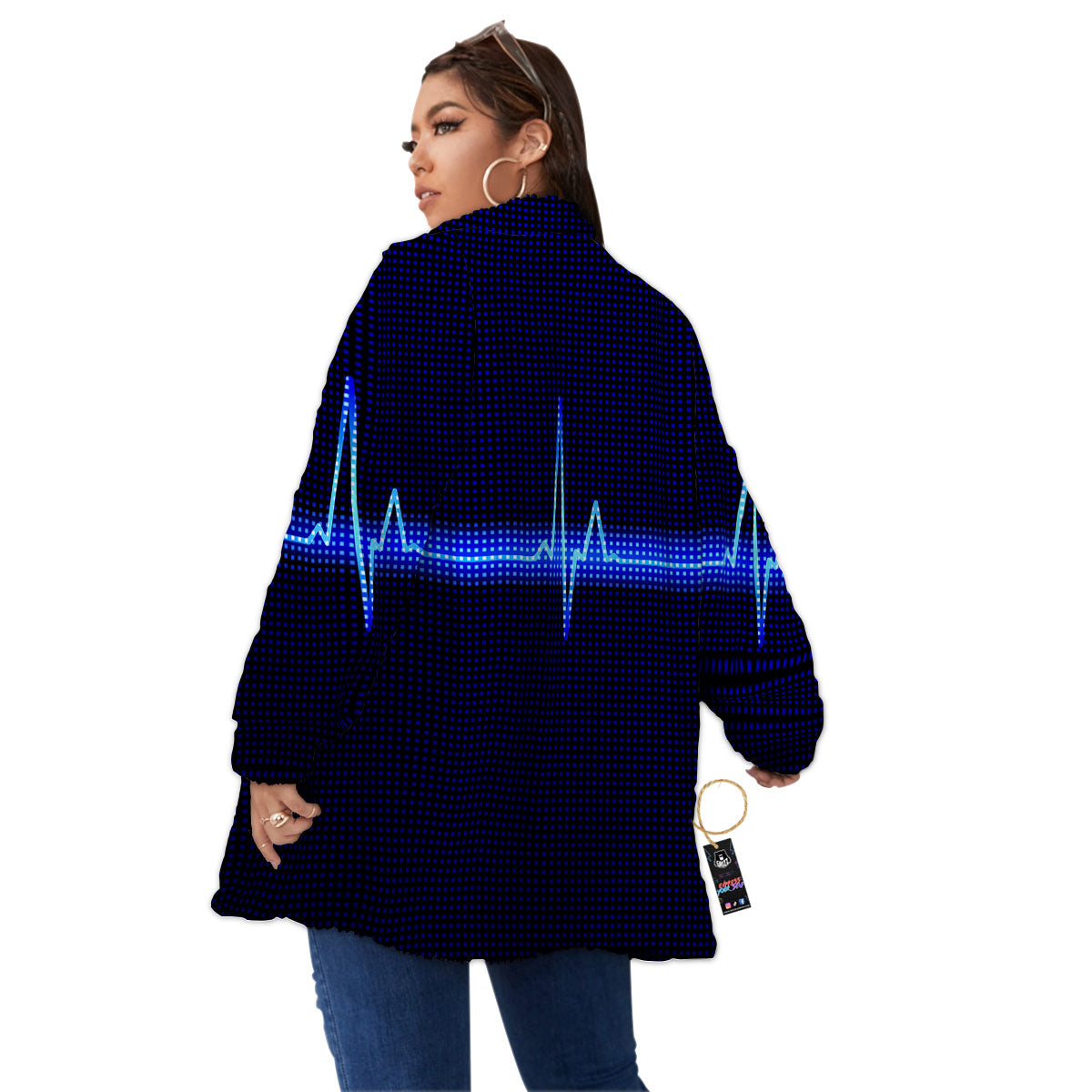 Electrocardiogram Heartbeat Print Women's Sherpa Jacket-grizzshop
