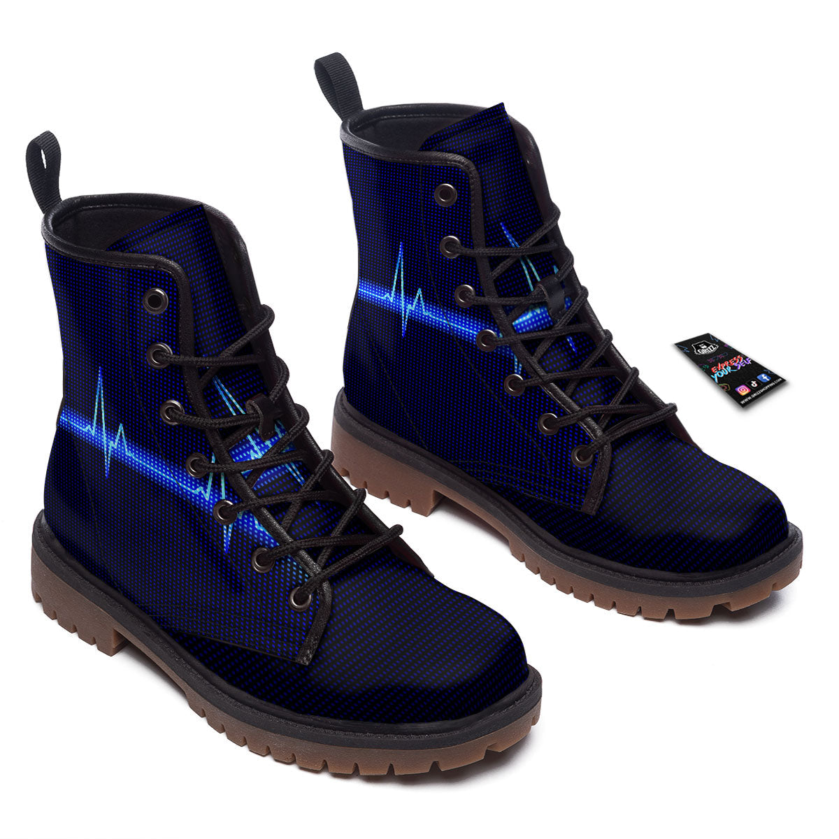Electrocardiogram Heartbeat Print Work Boots-grizzshop