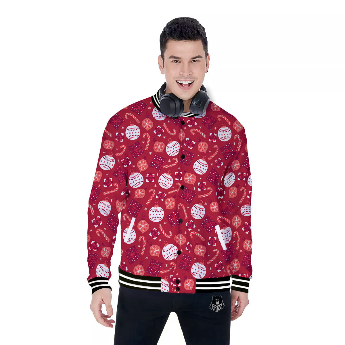 Elements Merry Christmas Print Pattern Baseball Jacket-grizzshop