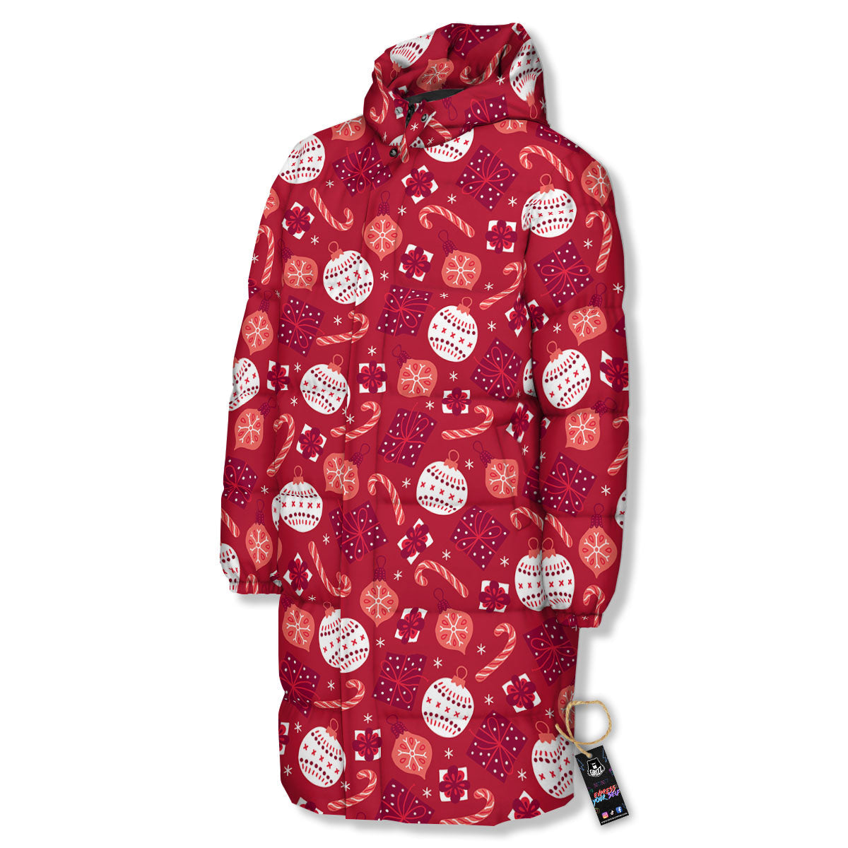 Elements Merry Christmas Print Pattern Long Down Jacket-grizzshop