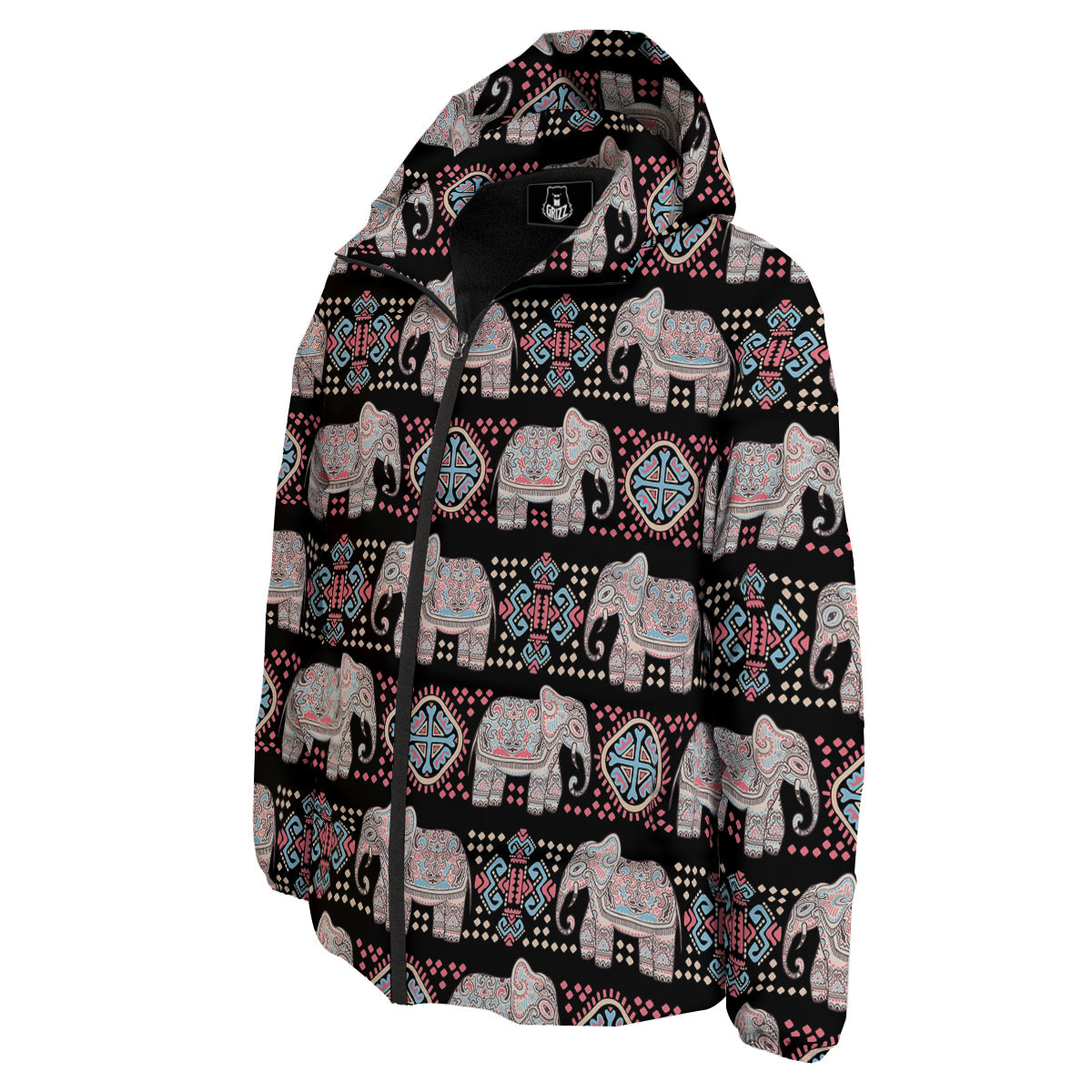 Elephant African Tribal Print Pattern Down Jacket-grizzshop