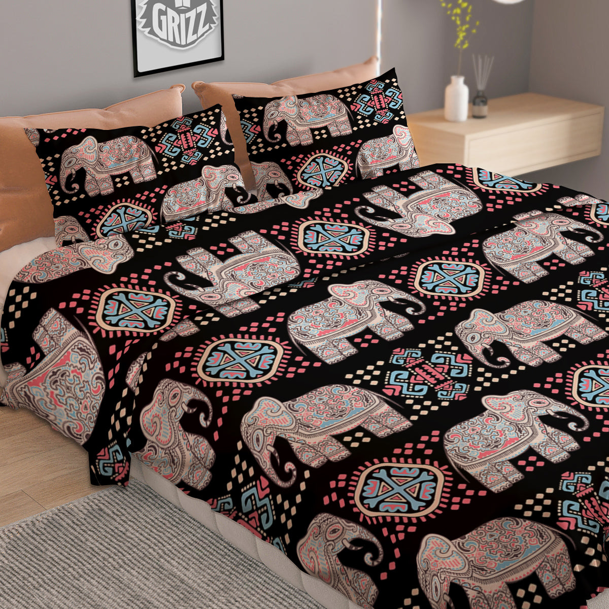 Elephant African Tribal Print Pattern Duvet Cover Bedding Set