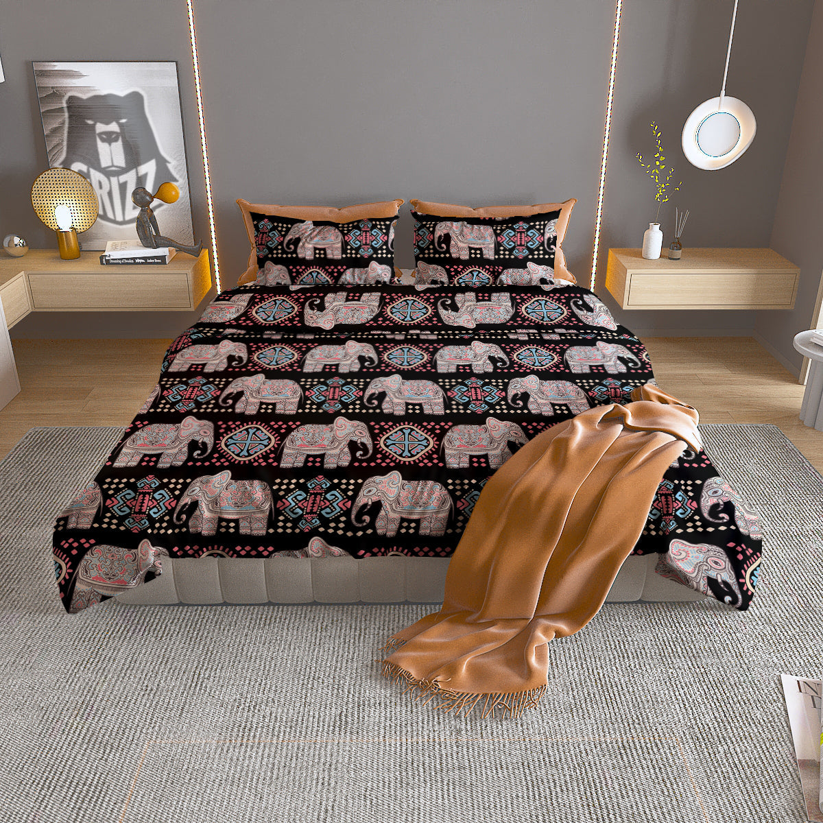Elephant African Tribal Print Pattern Duvet Cover Bedding Set