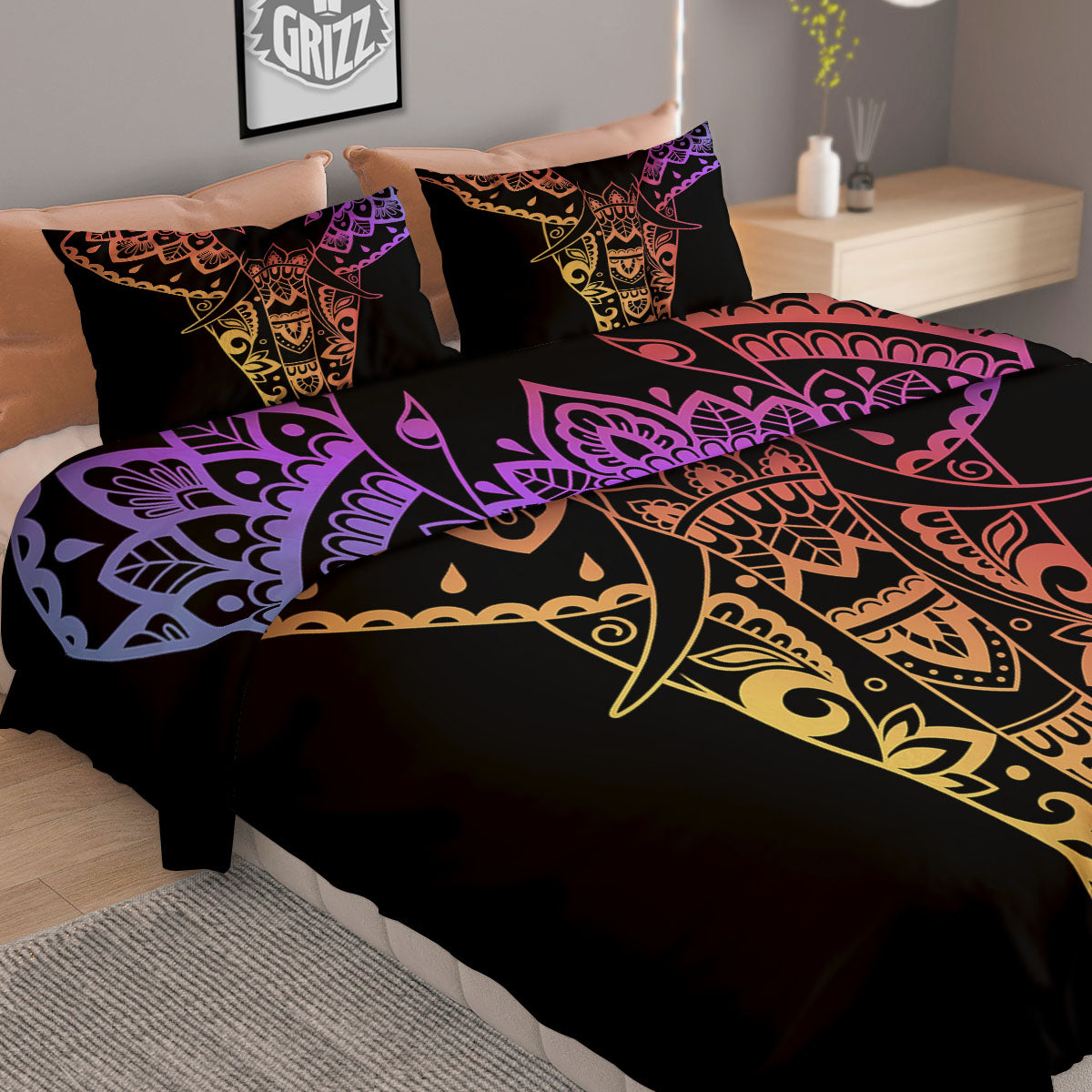 Dragonfly Black Purple And Teal Print Pattern Duvet Cover Bedding Set