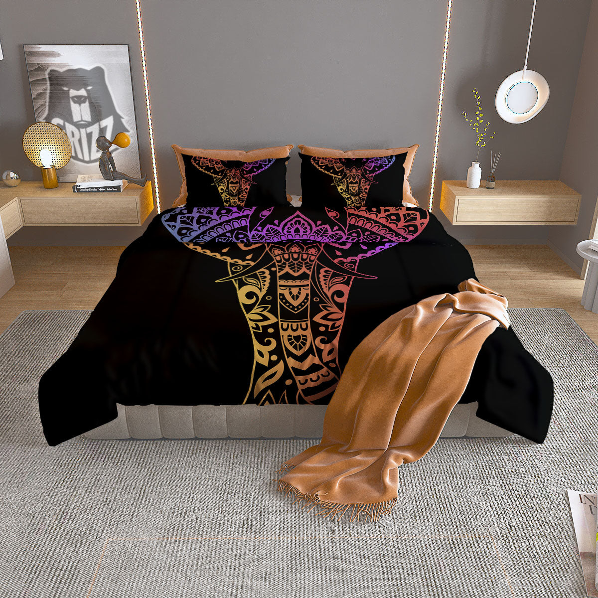 Dragonfly Black Purple And Teal Print Pattern Duvet Cover Bedding Set