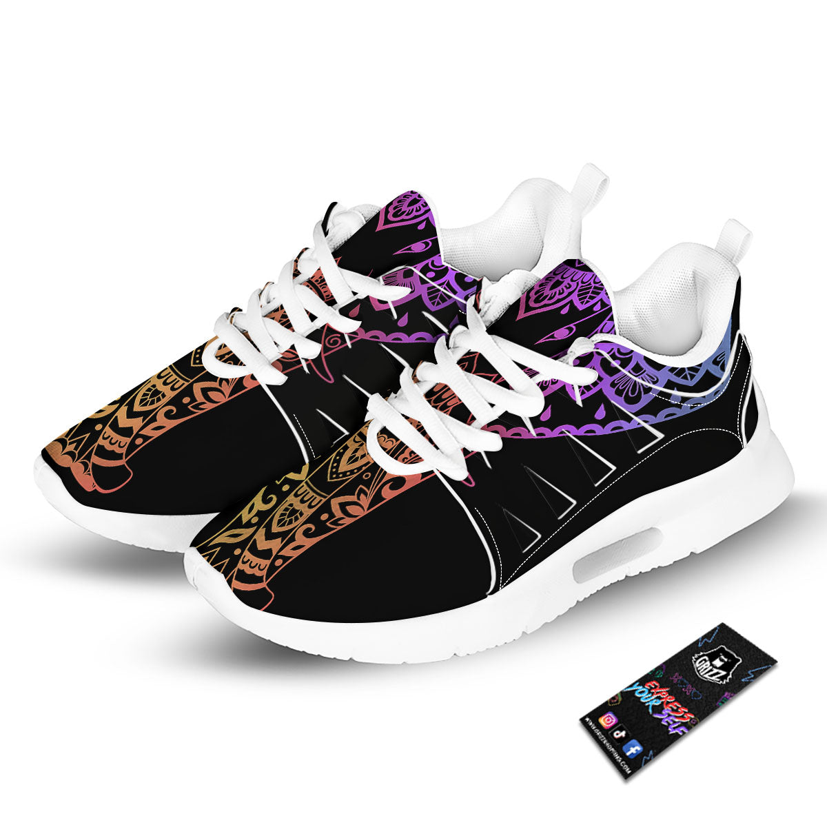 Elephant Black Rainbow Indian Print Tennis Shoes-grizzshop