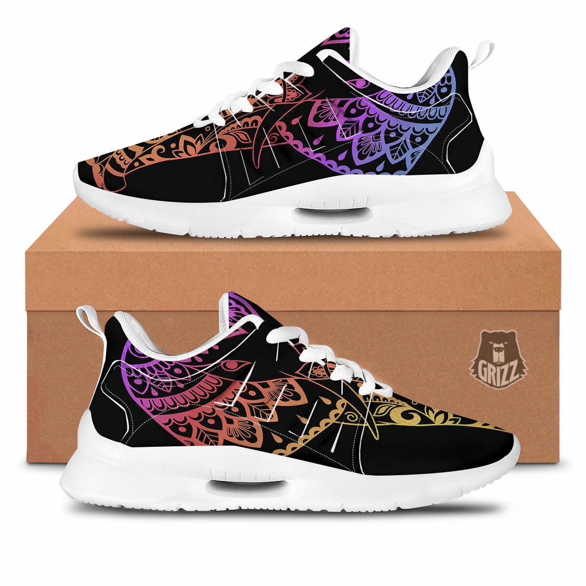 Elephant Black Rainbow Indian Print Tennis Shoes-grizzshop