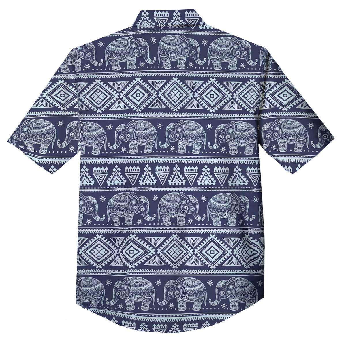 Elephant Indian Blue Print Pattern Button Up Shirt-grizzshop