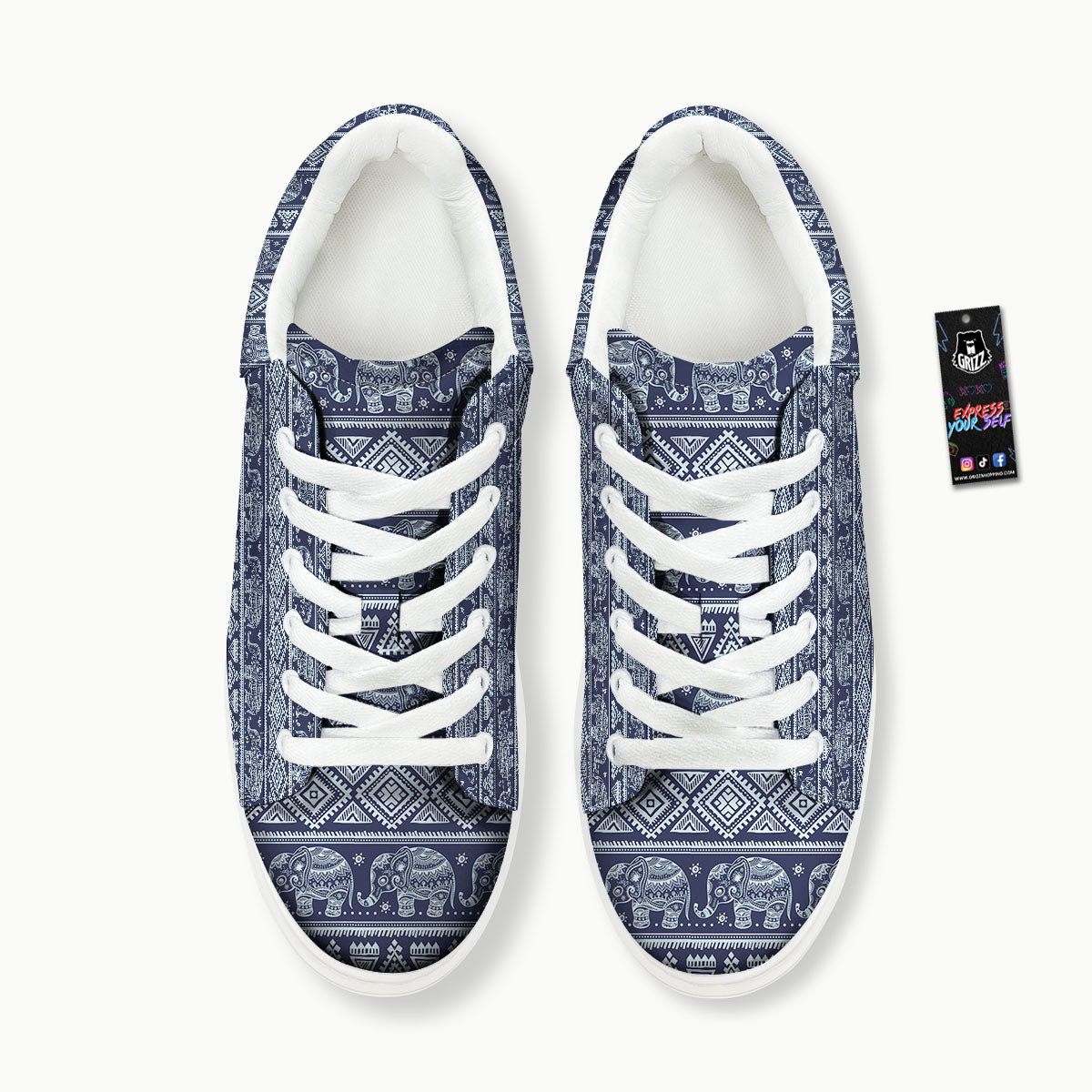 Elephant Indian Blue Print Pattern Platform Shoes-grizzshop