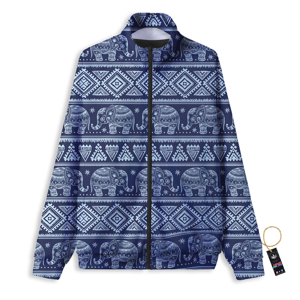 Elephant Indian Blue Print Pattern Track Jacket-grizzshop