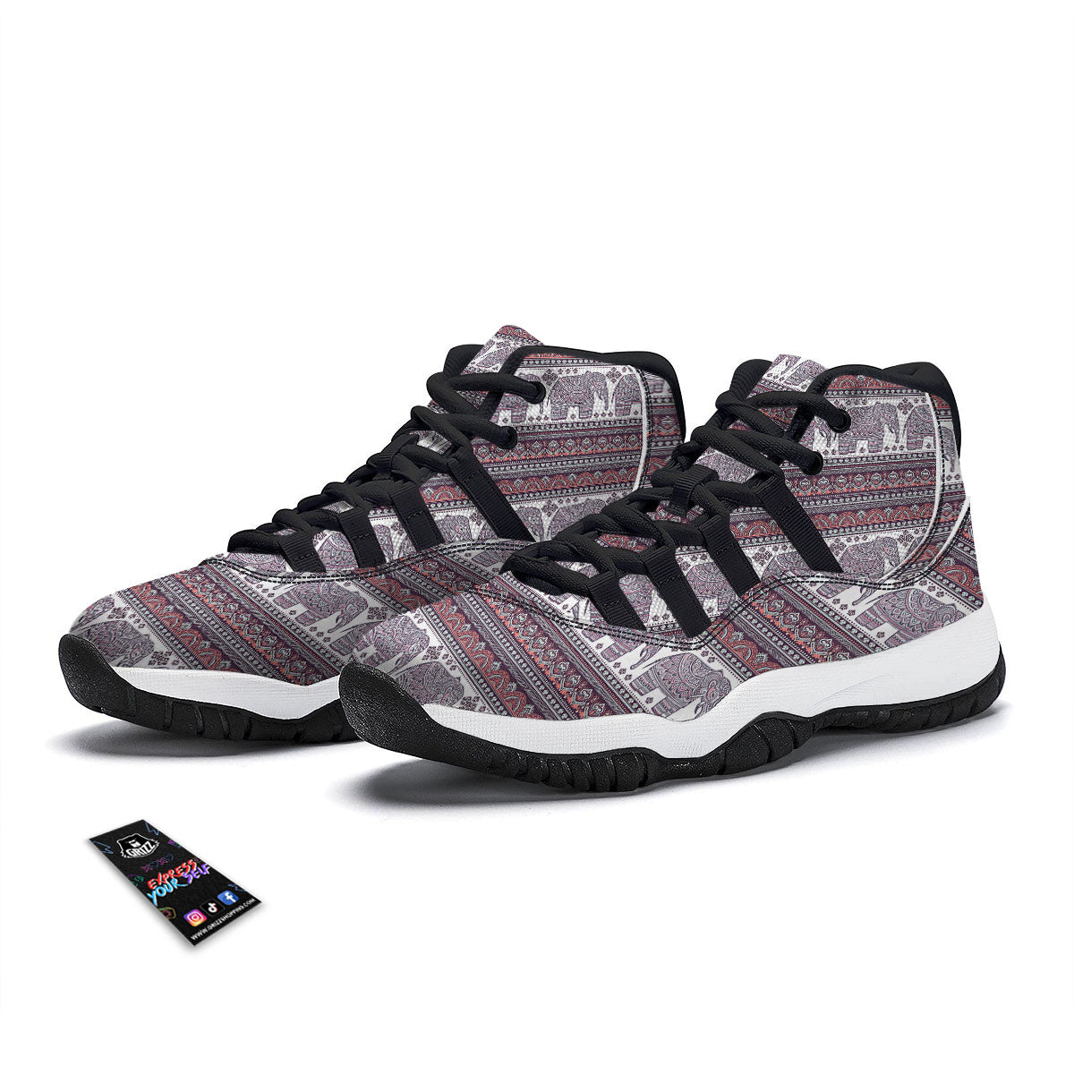 Elephant Indian Bohemian Print Pattern Black Bball Shoes-grizzshop