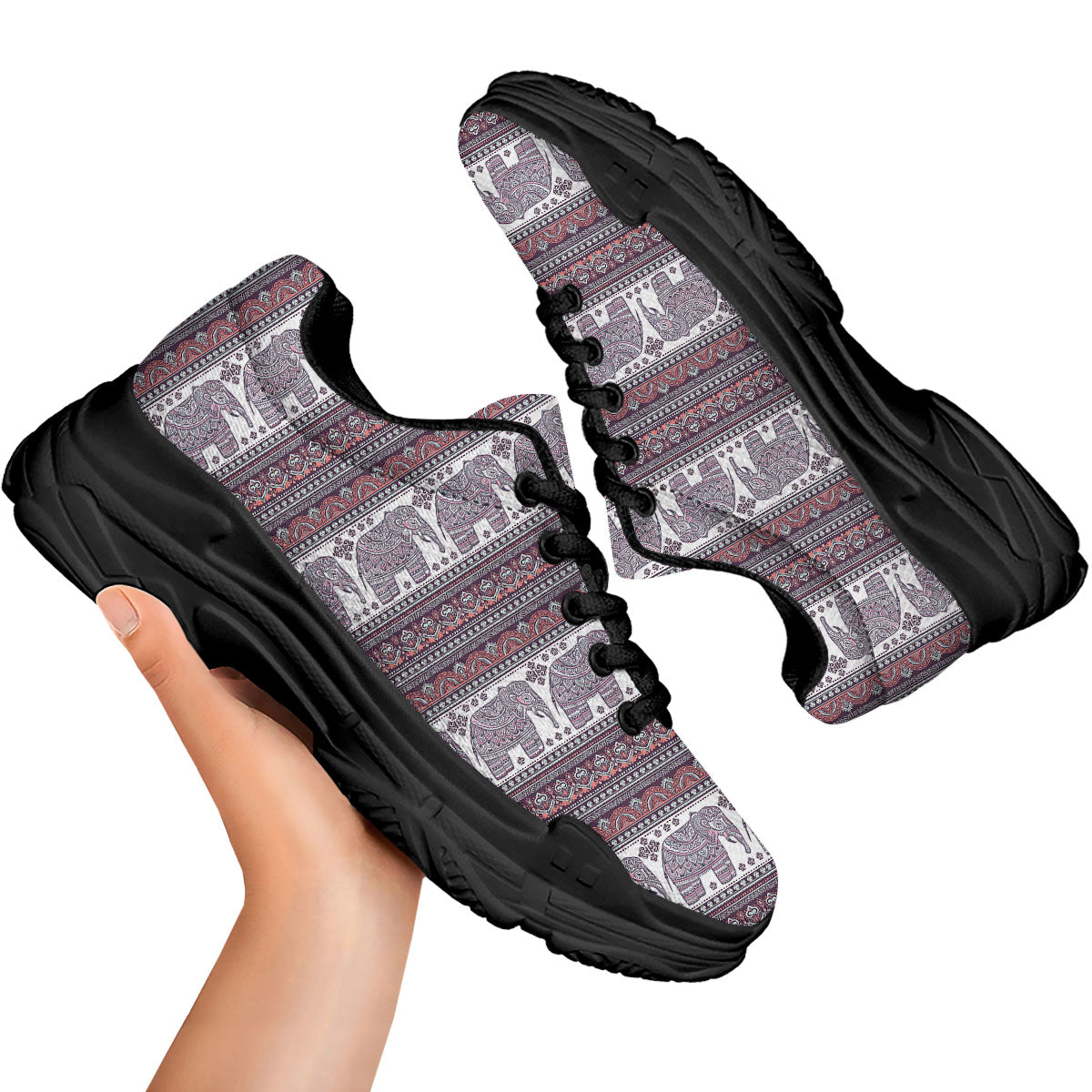 Elephant Indian Bohemian Print Pattern Black Chunky Shoes-grizzshop