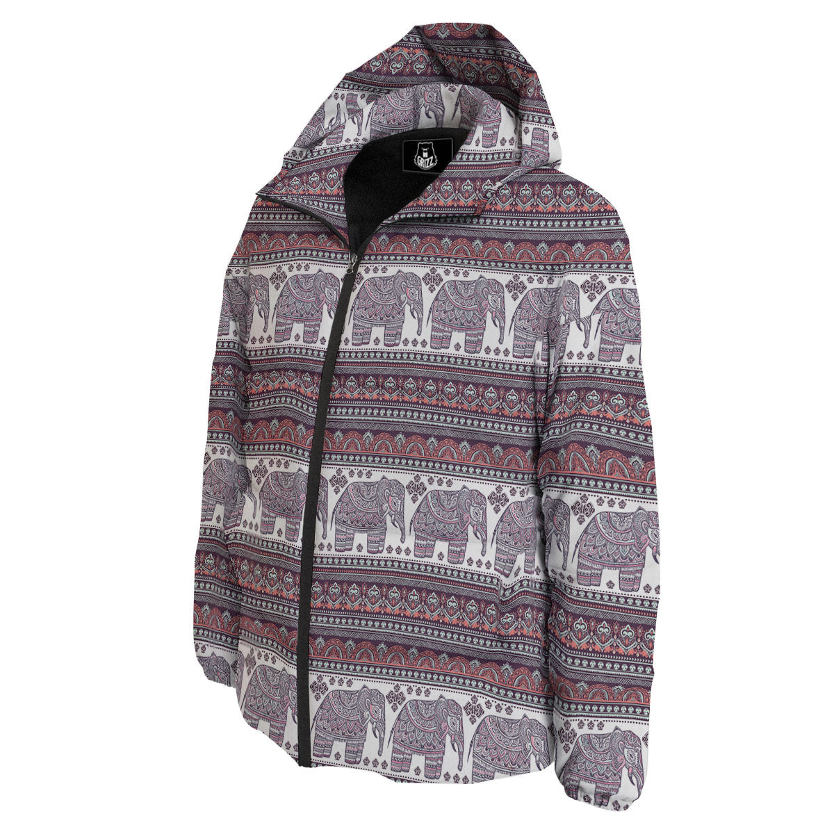 Elephant Indian Bohemian Print Pattern Down Jacket-grizzshop