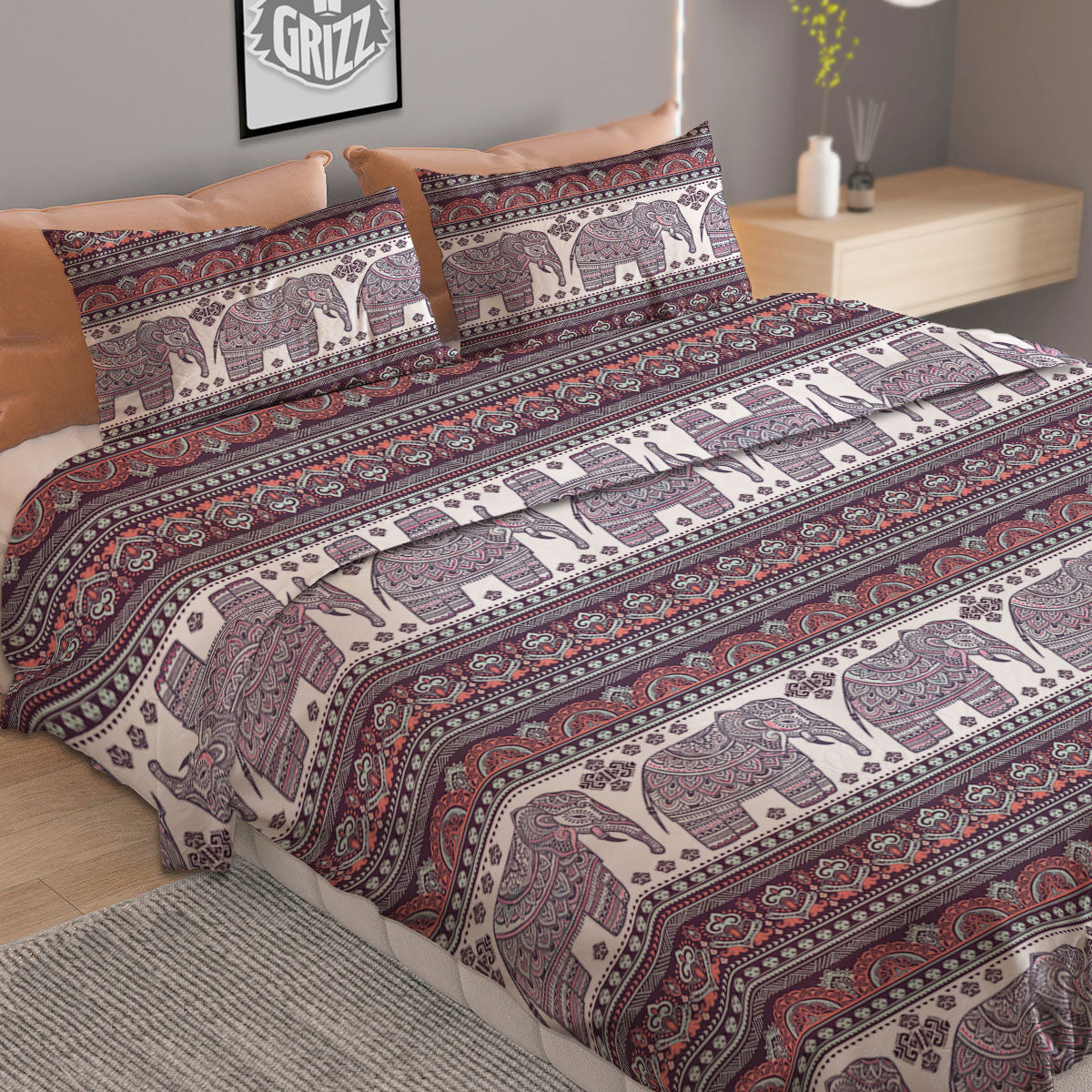 Elephant Indian Bohemian Print Pattern Duvet Cover Bedding Set
